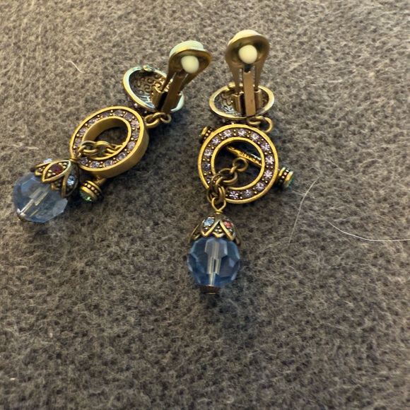 Heidi Daus Earrings Signed Swarovski Clip On Convertible Blue & Violet LIKE NEW - Picture 10 of 11